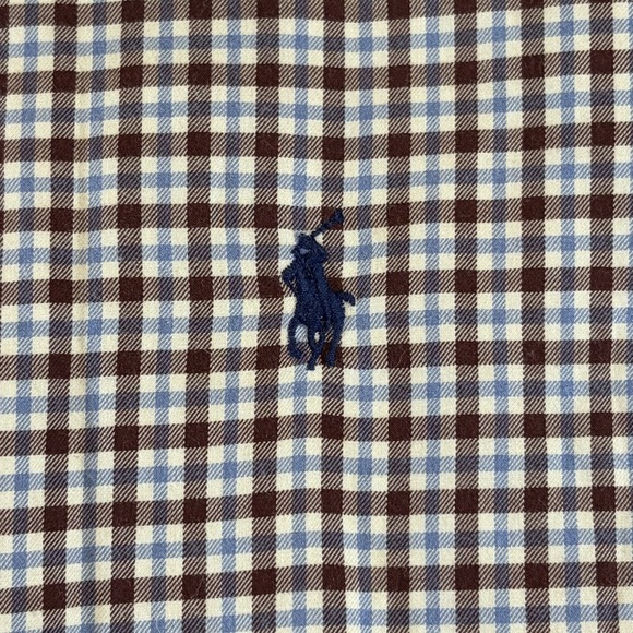 Polo Ralph Lauren Mens Button Up Shirt Blue Brown Plaid Long Sleeve XL Pony - Picture 4 of 8